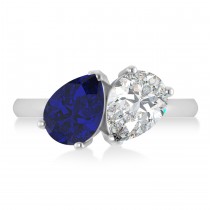 Pear/Pear Diamond & Blue Sapphire Toi et Moi Ring 14k White Gold (4.00ct)
