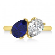 Pear/Pear Diamond & Blue Sapphire Toi et Moi Ring 18k Yellow Gold (4.00ct)