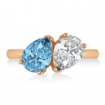 Pear/Pear Diamond & Blue Topaz Toi et Moi Ring 14k Rose Gold (4.00ct)
