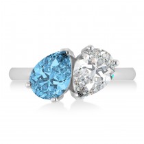 Pear/Pear Diamond & Blue Topaz Toi et Moi Ring 14k White Gold (4.00ct)