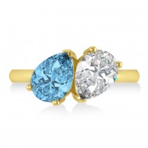 Pear/Pear Diamond & Blue Topaz Toi et Moi Ring 14k Yellow Gold (4.00ct)