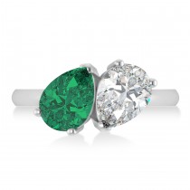 Pear/Pear Diamond & Emerald Toi et Moi Ring 14k White Gold (4.00ct)
