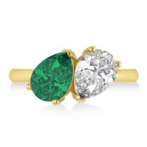 Pear/Pear Diamond & Emerald Toi et Moi Ring 14k Yellow Gold (4.00ct)