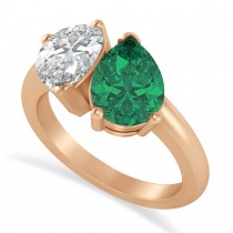 Pear/Pear Diamond & Emerald Toi et Moi Ring 18k Rose Gold (4.00ct)