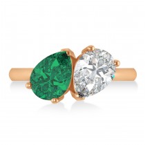 Pear/Pear Diamond & Emerald Toi et Moi Ring 18k Rose Gold (4.00ct)