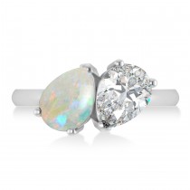 Pear/Pear Diamond & Opal Toi et Moi Ring 18k White Gold (4.00ct)