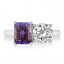 Emerald/Round Diamond & Lab Alexandrite Toi et Moi Ring 14k White Gold (4.50ct)