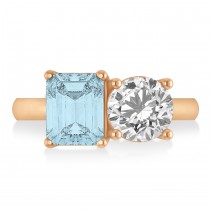 Emerald/Round Diamond & Aquamarine Toi et Moi Ring 14k Rose Gold (4.50ct)
