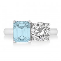 Emerald/Round Diamond & Aquamarine Toi et Moi Ring 18k White Gold (4.50ct)