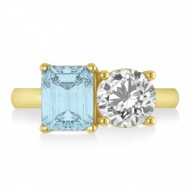 Emerald/Round Diamond & Aquamarine Toi et Moi Ring 18k Yellow Gold (4.50ct)