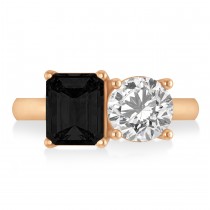 Emerald/Round Black & White Diamond Toi et Moi Ring 14k Rose Gold (4.50ct)