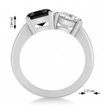 Emerald/Round Black & White Diamond Toi et Moi Ring 14k White Gold (4.50ct)