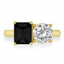 Emerald/Round Black & White Diamond Toi et Moi Ring 14k Yellow Gold (4.50ct)