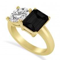 Emerald/Round Black & White Diamond Toi et Moi Ring 18k Yellow Gold (4.50ct)