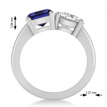 Emerald/Round Diamond & Blue Sapphire Toi et Moi Ring 14k White Gold (4.50ct)