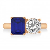 Emerald/Round Diamond & Blue Sapphire Toi et Moi Ring 18k Rose Gold (4.50ct)