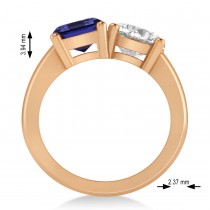 Emerald/Round Diamond & Blue Sapphire Toi et Moi Ring 18k Rose Gold (4.50ct)