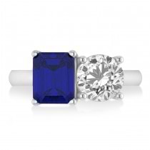 Emerald/Round Diamond & Blue Sapphire Toi et Moi Ring Platinum (4.50ct)