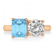 Emerald/Round Diamond & Blue Topaz Toi et Moi Ring 14k Rose Gold (4.50ct)