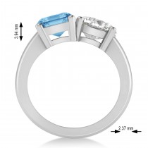 Emerald/Round Diamond & Blue Topaz Toi et Moi Ring 14k White Gold (4.50ct)