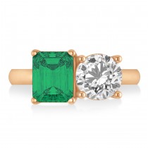 Emerald/Round Diamond & Emerald Toi et Moi Ring 14k Rose Gold (4.50ct)