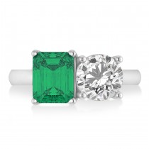 Emerald/Round Diamond & Emerald Toi et Moi Ring 18k White Gold (4.50ct)