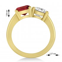 Emerald/Round Diamond & Garnet Toi et Moi Ring 14k Yellow Gold (4.50ct)