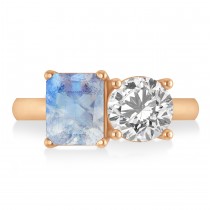 Emerald/Round Diamond & Moonstone Toi et Moi Ring 14k Rose Gold (4.50ct)