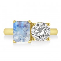Emerald/Round Diamond & Moonstone Toi et Moi Ring 14k Yellow Gold (4.50ct)