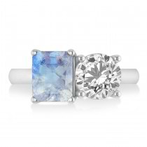 Emerald/Round Diamond & Moonstone Toi et Moi Ring 18k White Gold (4.50ct)
