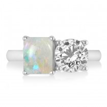 Emerald/Round Diamond & Opal Toi et Moi Ring 18k White Gold (4.50ct)