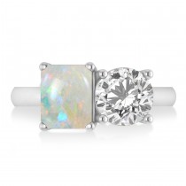 Emerald/Round Diamond & Opal Toi et Moi Ring Platinum (4.50ct)