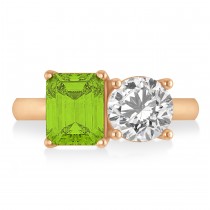 Emerald/Round Diamond & Peridot Toi et Moi Ring 14k Rose Gold (4.50ct)