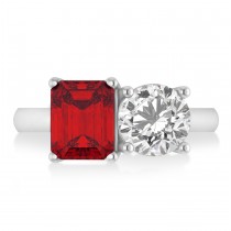 Emerald/Round Diamond & Ruby Toi et Moi Ring 14k White Gold (4.50ct)