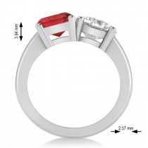 Emerald/Round Diamond & Ruby Toi et Moi Ring 14k White Gold (4.50ct)