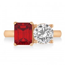 Emerald/Round Diamond & Ruby Toi et Moi Ring 18k Rose Gold (4.50ct)