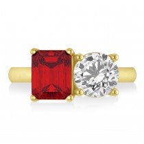 Emerald/Round Diamond & Ruby Toi et Moi Ring 18k Yellow Gold (4.50ct)