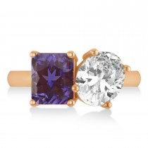 Emerald/Oval Diamond & Lab Alexandrite Toi et Moi Ring 14k Rose Gold (5.50ct)
