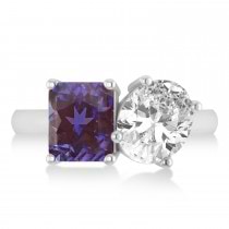 Emerald/Oval Diamond & Lab Alexandrite Toi et Moi Ring 14k White Gold (5.50ct)