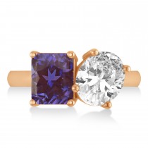 Emerald/Oval Diamond & Lab Alexandrite Toi et Moi Ring 18k Rose Gold (5.50ct)