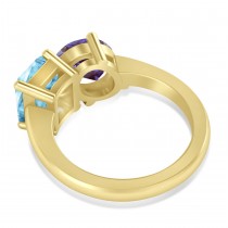 Emerald/Oval Lab Alexandrite & Blue Topaz Toi et Moi Ring 18k Yellow Gold (5.50ct)