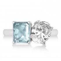 Emerald/Oval Diamond & Aquamarine Toi et Moi Ring 18k White Gold (5.50ct)
