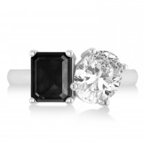 Emerald/Oval Black & White Diamond Toi et Moi Ring 18k White Gold (5.50ct)