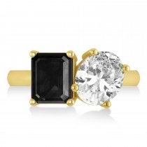 Emerald/Oval Black & White Diamond Toi et Moi Ring 18k Yellow Gold (5.50ct)