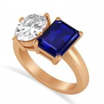 Emerald/Oval Diamond & Blue Sapphire Toi et Moi Ring 14k Rose Gold (5.50ct)