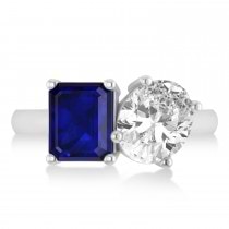 Emerald/Oval Diamond & Blue Sapphire Toi et Moi Ring 14k White Gold (5.50ct)