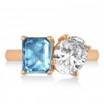 Emerald/Oval Diamond & Blue Topaz Toi et Moi Ring 14k Rose Gold (5.50ct)
