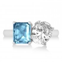 Emerald/Oval Diamond & Blue Topaz Toi et Moi Ring 14k White Gold (5.50ct)