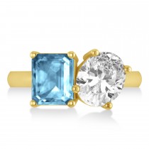 Emerald/Oval Diamond & Blue Topaz Toi et Moi Ring 14k Yellow Gold (5.50ct)