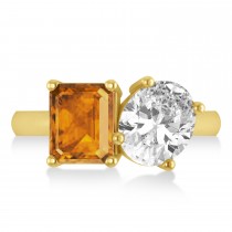 Emerald/Oval Diamond & Citrine Toi et Moi Ring 14k Yellow Gold (5.50ct)